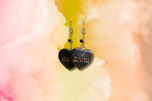 Gold and Black WAIRUA, DIVINE Heart on Black Bead Chain Earrings