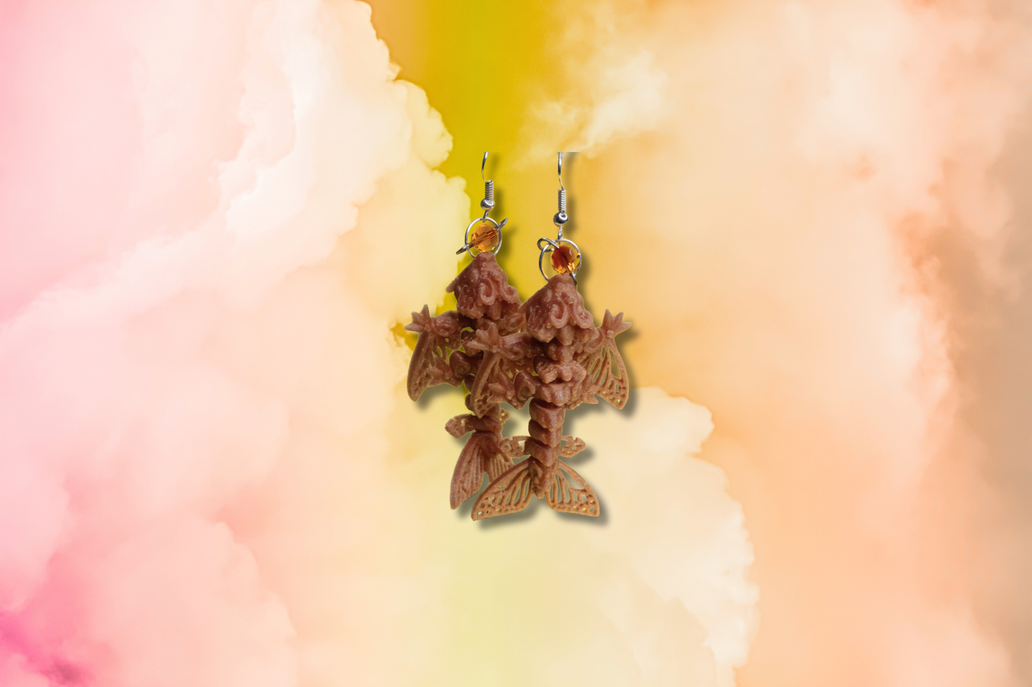 Copper 3D Butterfly Dragon with Fire Swarovski Earrings