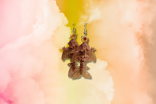 Copper 3D Butterfly Dragon with Fire Swarovski Earrings