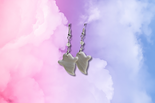 Silver Ghost on Clear Bead Chain Earrings