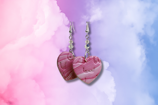 Pink and White Boob Heart with Clear AB and Pink Swarovski Earrings