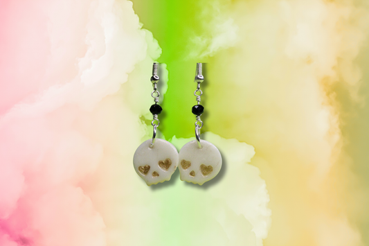 Glow in the Dark Skull on Black Bead Chain Earrings