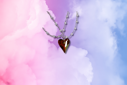 Large Red Swarovski Heart on Double Pink Bead Chain Necklace