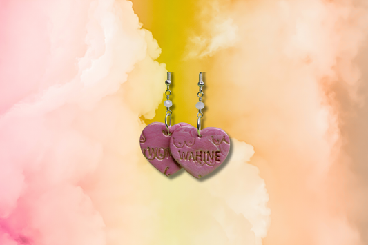 Pink and White WOMAN, WAHINE Boobs on Pink Bead Chain Earrings