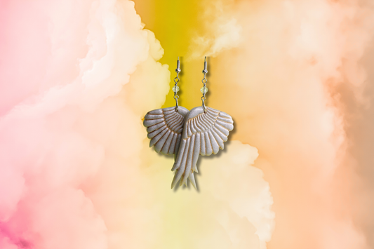 White Wings on Clear Bead Chain Earrings