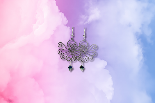 Octopus with Metallic Blue Swarovski Earrings
