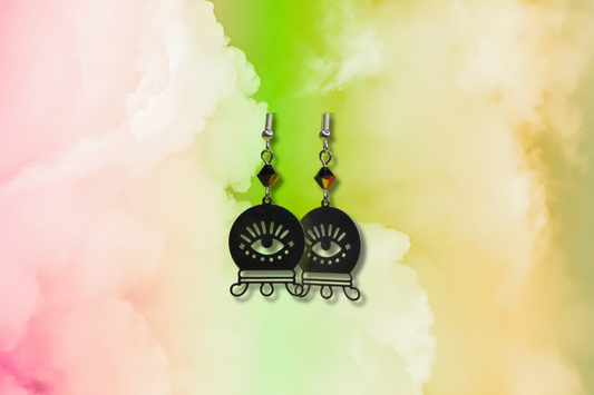 Crystal Ball with Eye and Black Multi Color Swarovski Earrings
