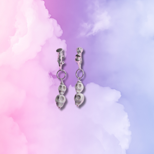 Howlite White Skulls 2 Stack Adjustable Clip-On