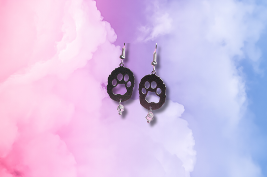Furry Pawprint with Pink Swarovski Earrings