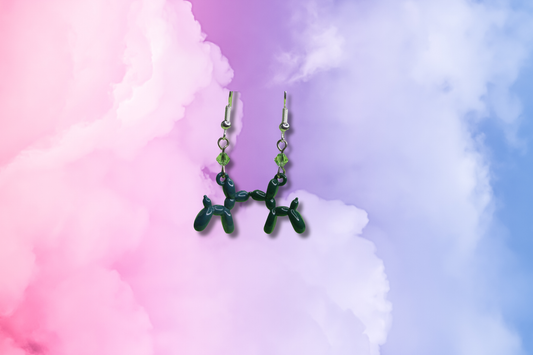 Dark Green Balloon Dog with Green Swarovski Earrings
