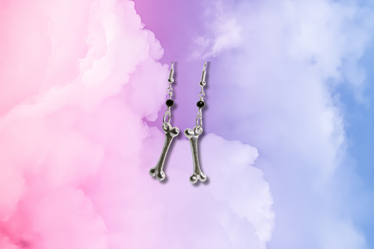 Bones on Black Bead Chain Earrings