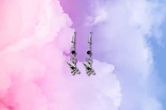 Pirate Bunny Head on Black Bead Chain Earrings