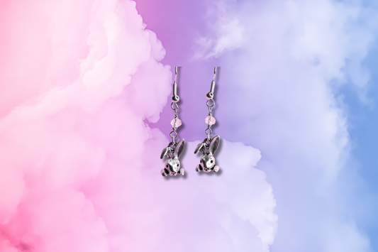 Bunny Head on Clear Bead Chain Earrings