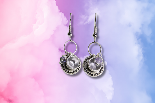 Teacup with Purple Swarovski Earrings