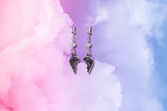 Angel Wing on Pink Bead Chain Earrings