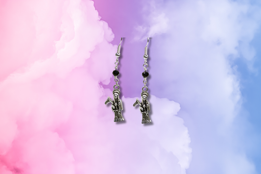 Reaper on Black Bead Chain Earrings