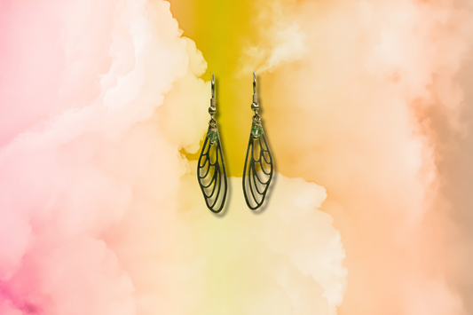 Dragonfly Wing with Green Swarovski Earrings