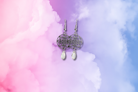 Flower Filigree with Clear Drop Swarovski Earrings