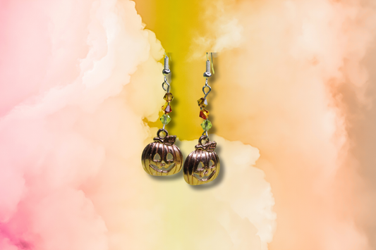 Rose Gold Pumpkin with Green, Fire and Amber Swarovski Earrings