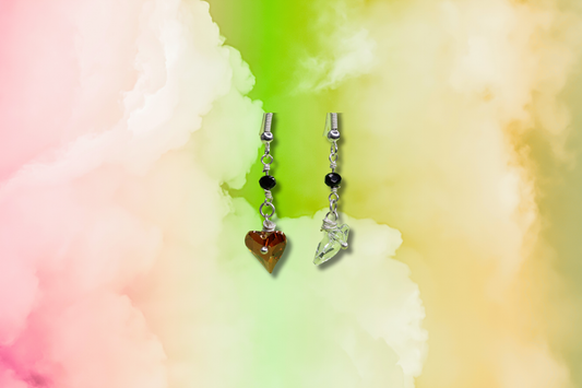 Red and Clear Swarovski Hearts on Black Bead Chain Earrings