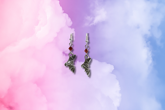 Bat with Red Swarovski Earrings
