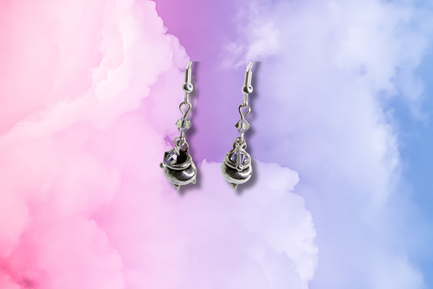 Cauldron with Purple Swarovski "Bubbles" Earrings