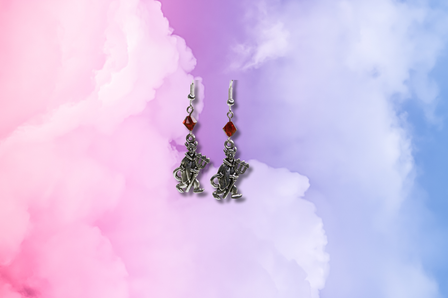 Cartoon Devil with Red Swarovski Earrings