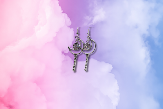 Pink Cluster Crystal with Moon Wand Earrings