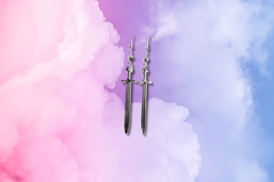 Bear Head Sword with Silver Swarovski Earrings