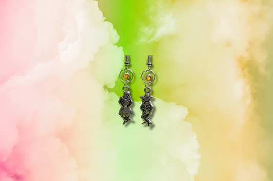 Day of the Dead Skeleton Man and Woman with Fire Swarovski Earrings