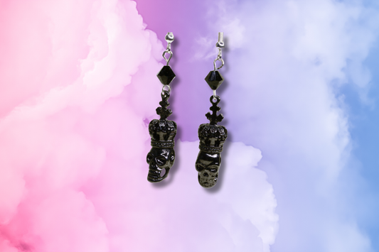 Black Crown Skull with Multicolor Black Swarovski Earrings