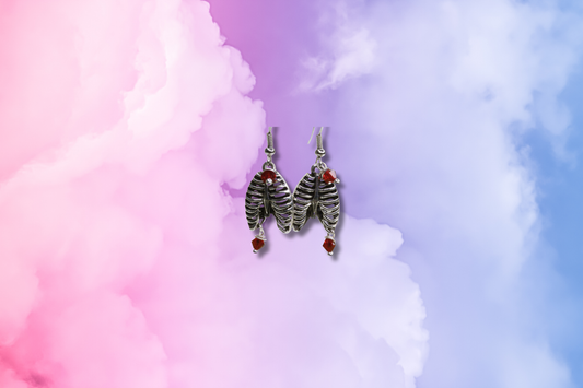 Ribcage with Red Swarovski Earrings