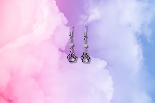 Small Pawprint on Pink Bead Chain Earrings