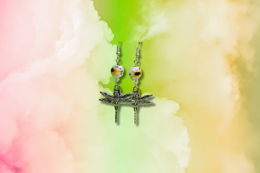 Dragonfly with Sunflower Bead and Clear AB Swarovski Earrings
