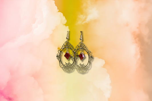 Gold Frame with Large Red Swarovski Earrings