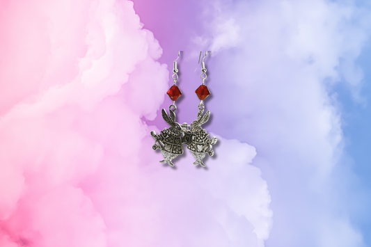 Large White Rabbit with Large Red Swarovski Earrings
