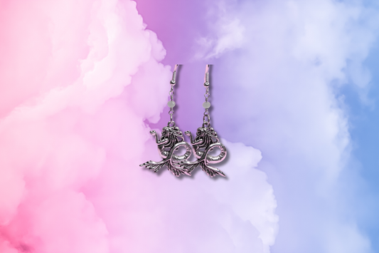 Folk Style Mermaid on Pink Bead Chain Earrings