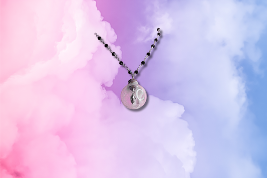 Tiny Skull in Bulb Bottle on Black Bead Chain Necklace