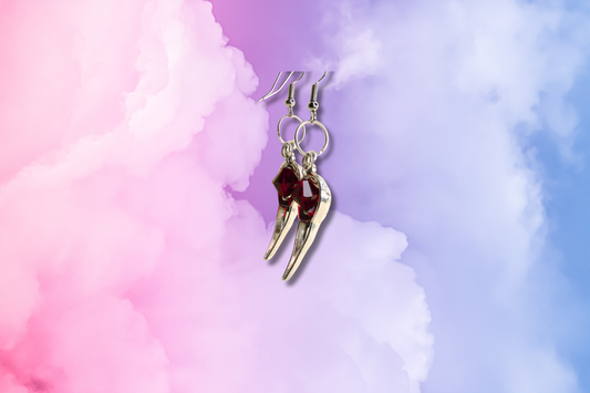 Filigree Bird Skull with Large Red Swarovski Earrings