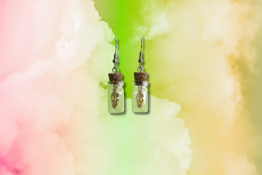 Rose Gold Skull in Clear Bottle Earrings
