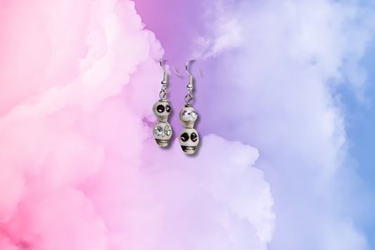 White Howlite Crystal Eyed Skull 2 Stack Earrings