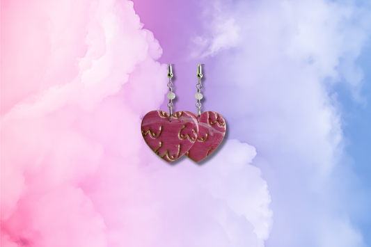 Pink and White Boob Heart on Pink Bead Chain Earrings