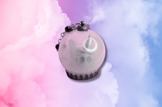 White Howlite Witch Skull, Graveyard in Dome on Black Bead Chain Necklace
