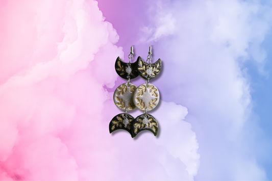 Black and White Moon Phases with Moonstone Earrings