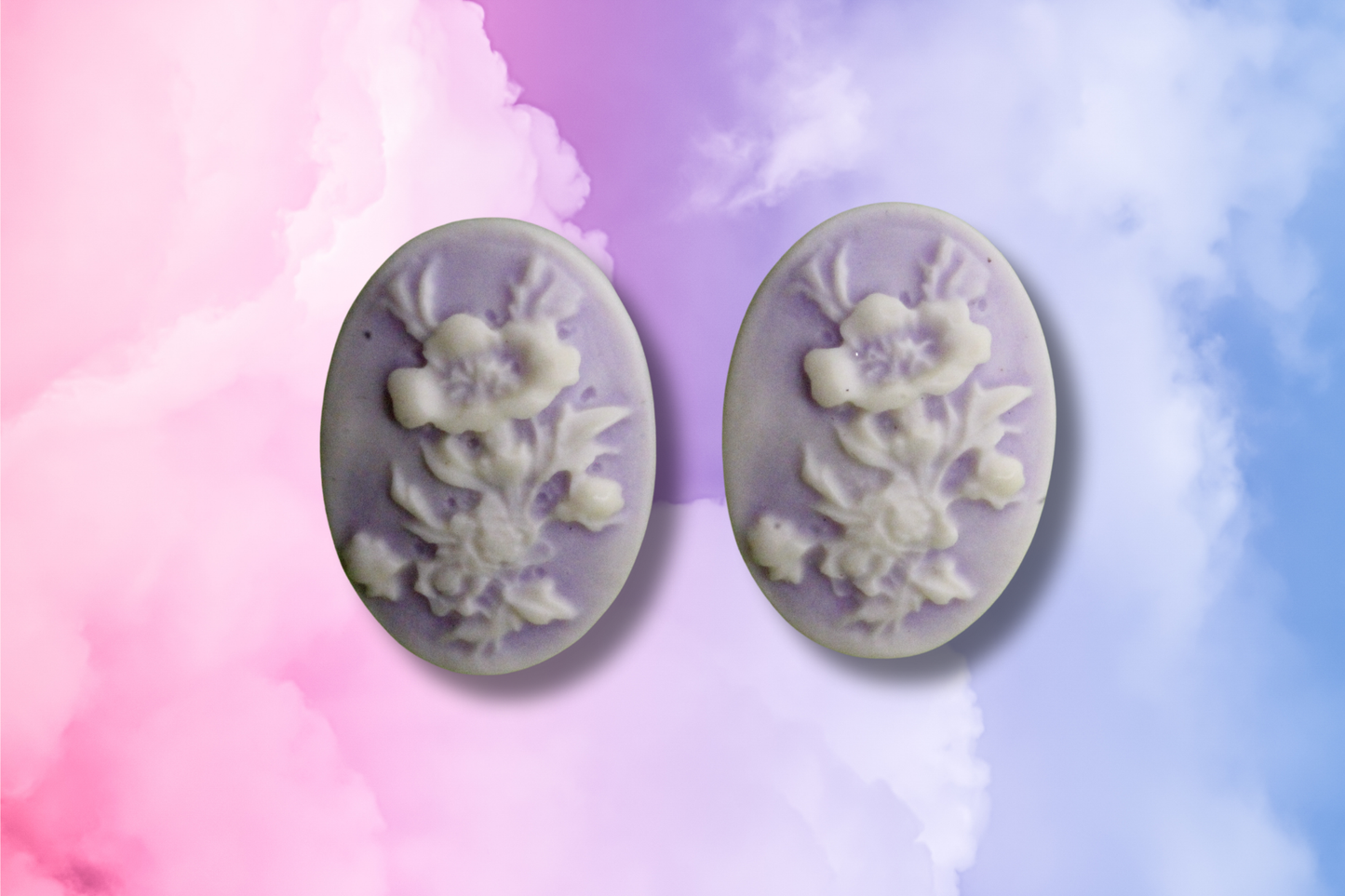 Light Purple Flower Cameo Studs