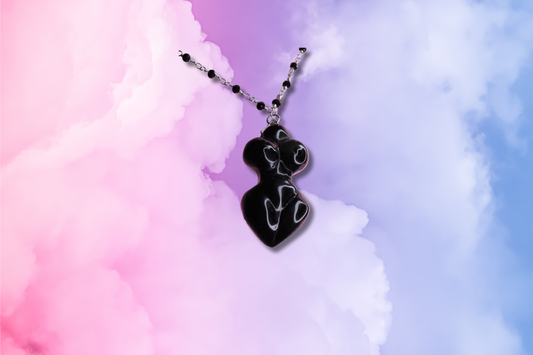 Black Obsidian Goddess on Black Bead Chain Necklace