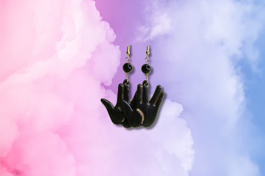 Black Vulcan Hand with Blue Goldstone Earrings