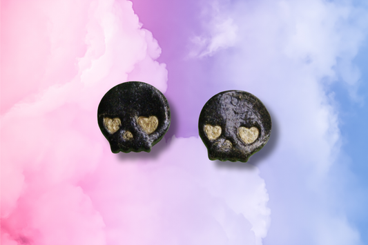 Black and Gold Heart Eyed Skull Studs
