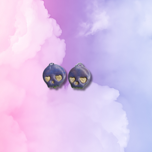 Pink and Blue Heart Eyed Skull Clip-On