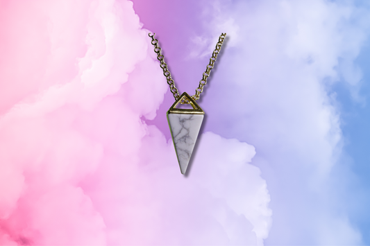 White Marble Point, Gold Glass Crystal on Chain - No Clasp Necklace